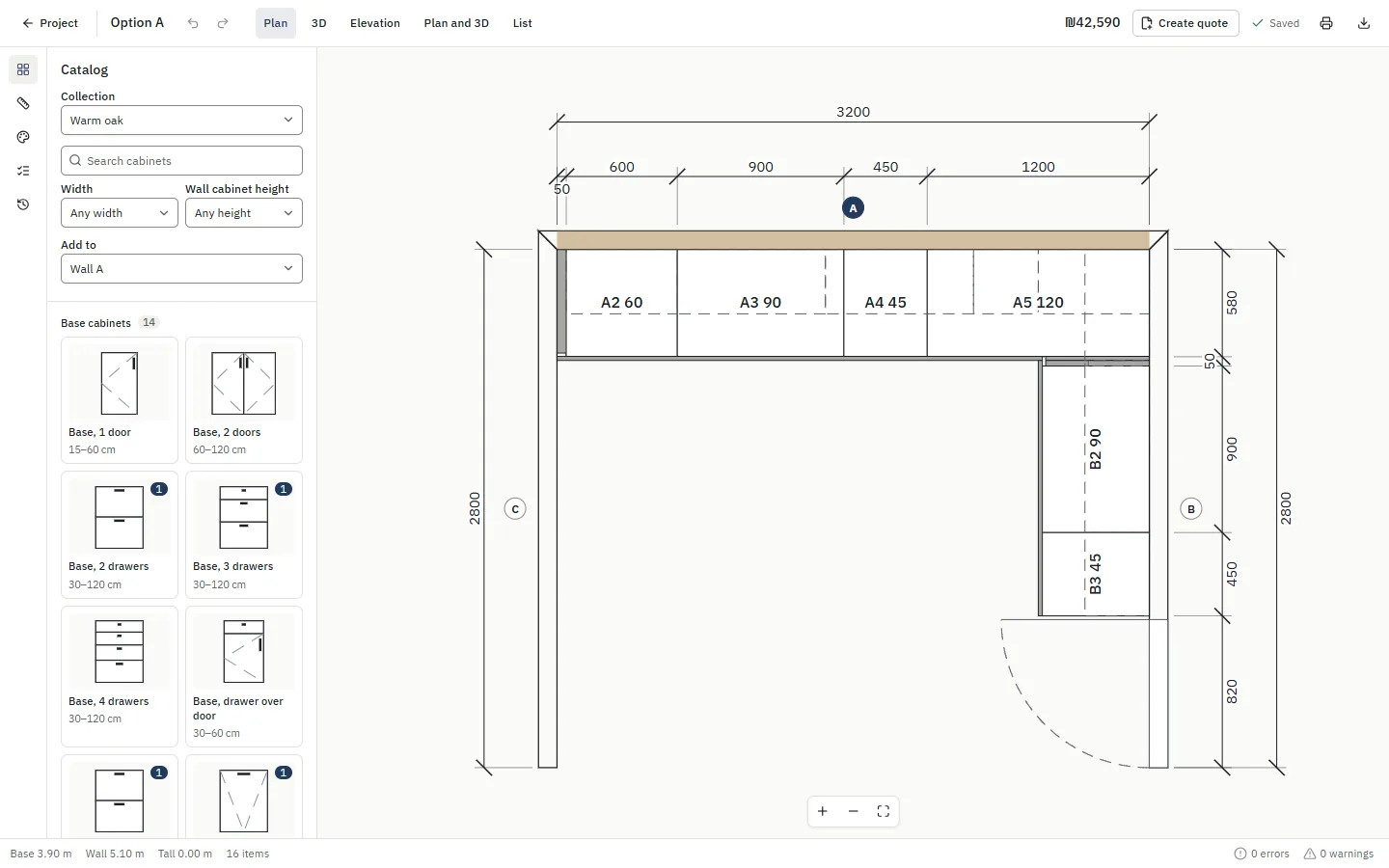 The plan every document comes from: an L-shaped kitchen with its cabinets.